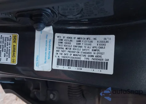 2013 Honda Accord Sport z USA, uszkodzony, nr VIN 1HGCR2F52DA269992